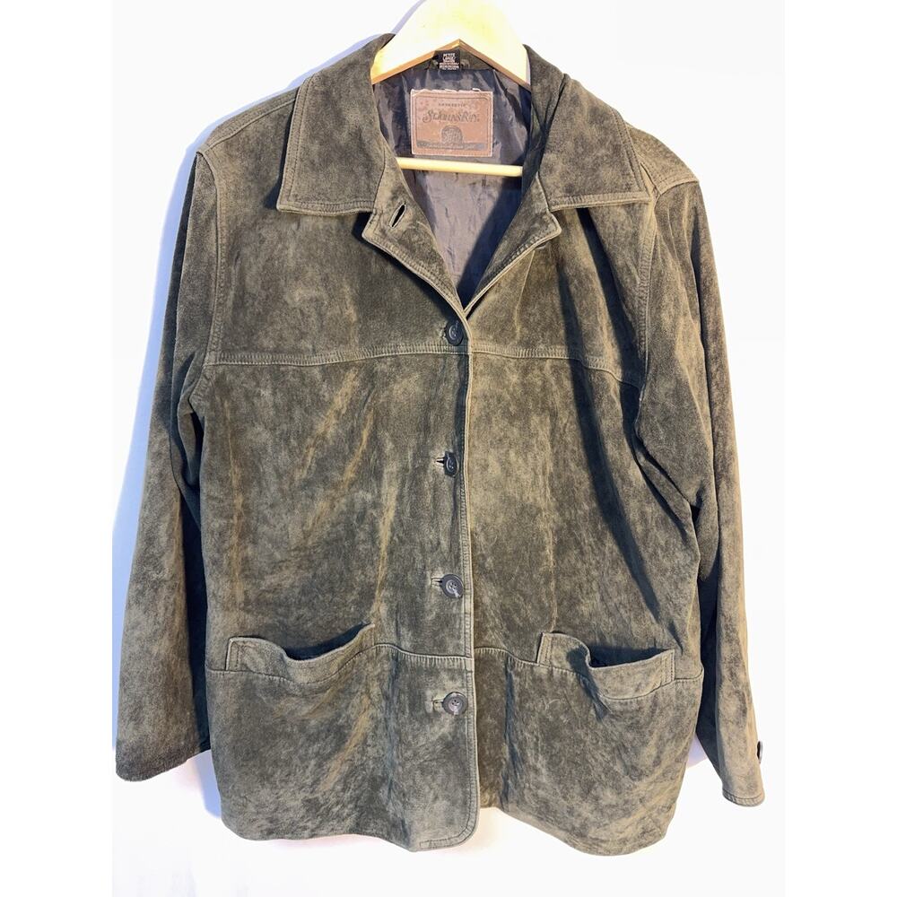Vintage Leather Jacket Olive Green Suede Lambskin Workwear Gorpcore Womens